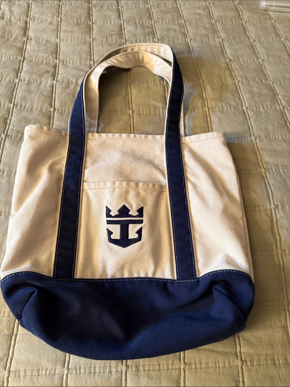 Canvas Tote Bag with Navy Trim and Royal Anchor Logo - Unbranded